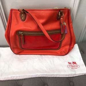 Coach Poppy Vermillion Sun Orange Hallie Tote